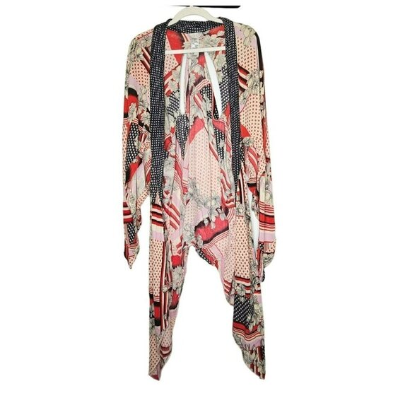 Free People x‎ All Tous No Size Back Cut Outs Open Front Cardigan Kimono Red - Picture 1 of 14